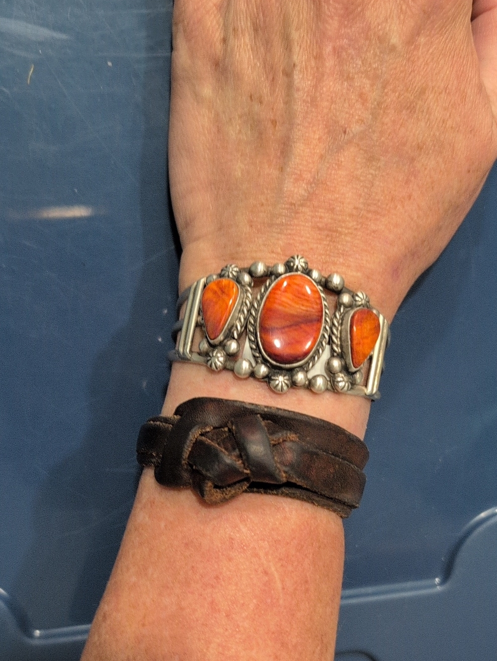 Sterling Silver Orange Spiny Statement Cuff By Augustine Largo - Picture 4 of 4